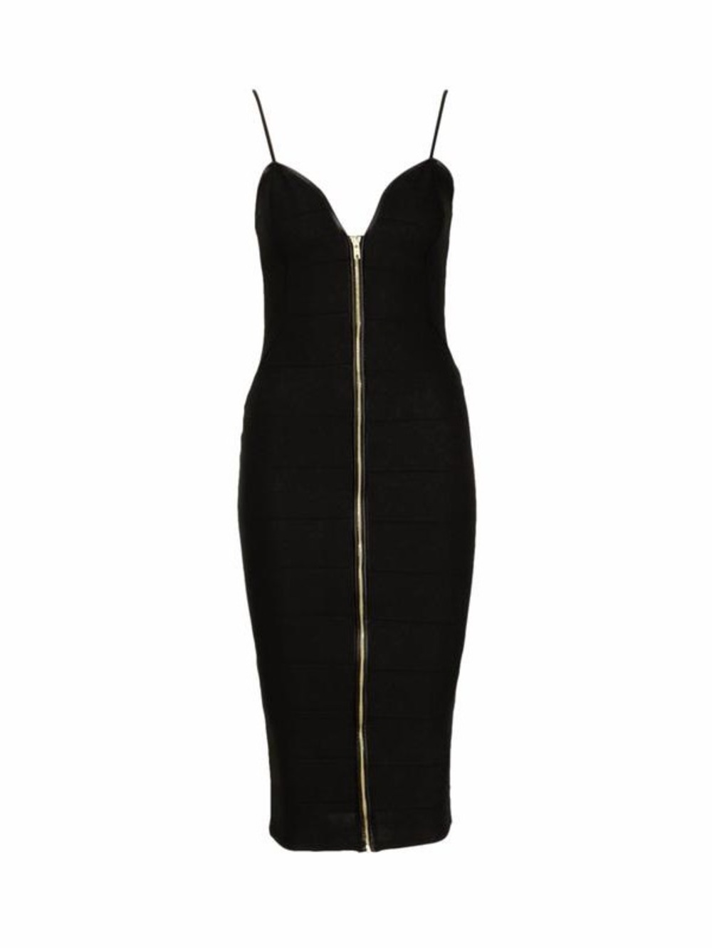 Boohoo Black Midi Bodycon Dress with Gold Zip - Picture 1 of 11